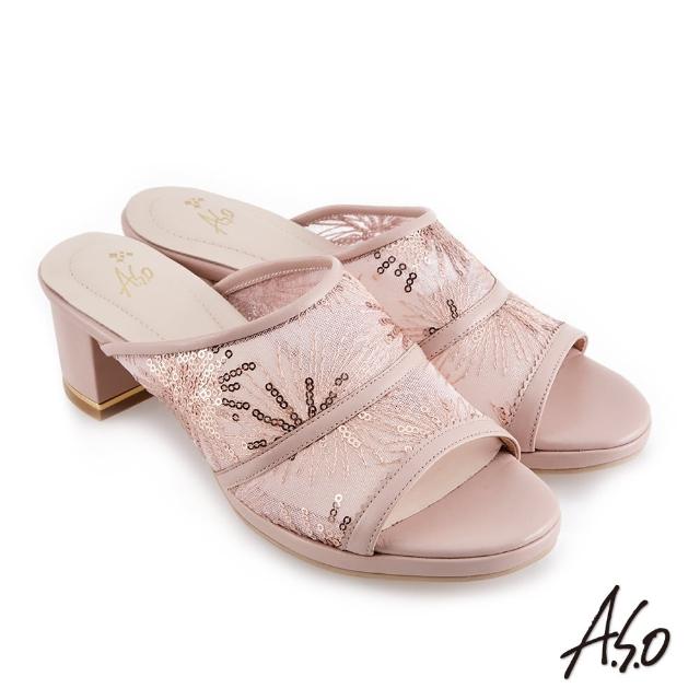 【A.S.O 阿瘦集團】時尚流行 優雅時尚網布時髦粗跟涼鞋(粉紅)