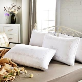 【Grace Life】台灣製飯店級VIP 立體透氣純棉刺繡獨立筒枕(2入)