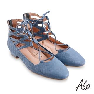 【A.S.O 阿瘦集團】時尚流行 健步通勤綁帶造型低跟鞋(藍色)
