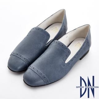 【DN】俐落風格 復古刷舊牛皮樂福鞋(藍)