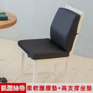 【凱蕾絲帝】台灣製造-久坐良伴柔軟記憶護腰墊+高支撐坐墊兩件組(黑色)