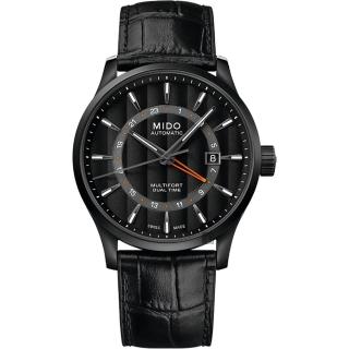 【MIDO 美度】官方授權 Multifort 先鋒系列雙時區機械錶-黑/42mm(M0384293605100)