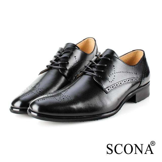 【SCONA 蘇格南】全真皮 義式雕花綁帶紳士鞋(黑色 0866-1)