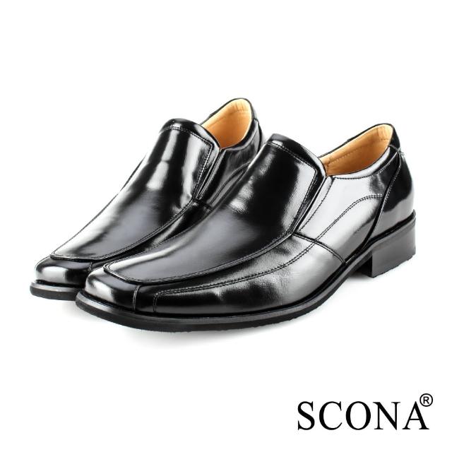 【SCONA 蘇格南】全真皮 經典素面套式紳士鞋(黑色 0864-1)