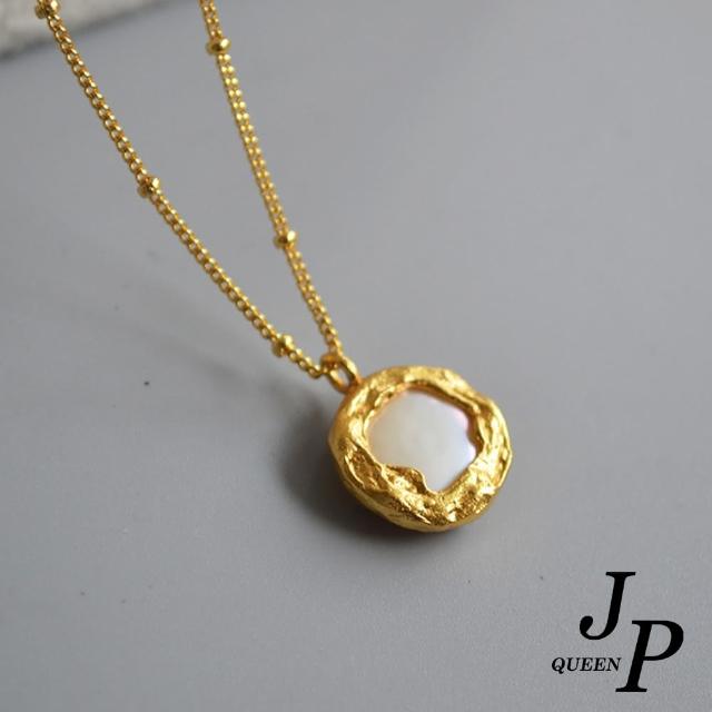 【Jpqueen】紐扣融化珍珠母貝簡約鎖骨項鍊(金色)