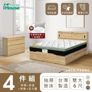 【IHouse】品田 房間4件組 雙大6尺(床頭箱、收納抽屜+掀床底、床墊、斗櫃)
