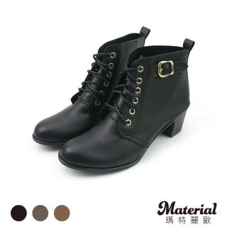 【MATERIAL 瑪特麗歐】全尺碼23-27 短靴 MIT金屬側釦綁帶尖頭短靴 T6888(靴子)