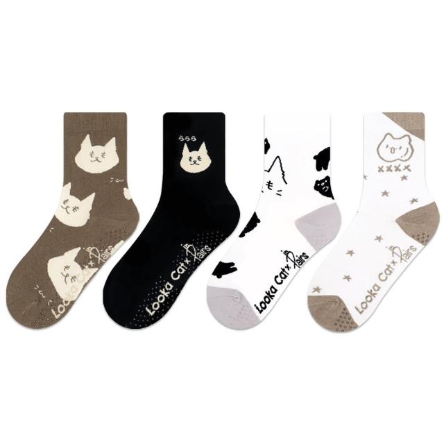 【in Pairs】露咖貓聯名款中筒襪4雙組 止滑點點 童襪(3-9歲 兒童襪子 潮襪)