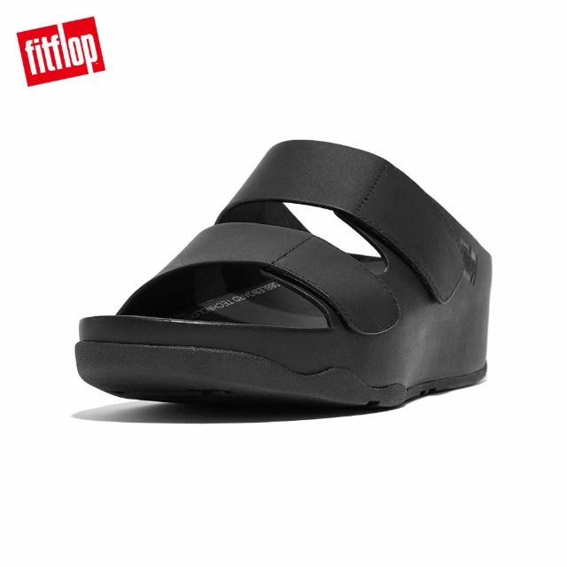 【FitFlop】SHUV ADJUSTABLE TWO-BAR LEATHER SLIDES簡約造型雙帶皮革涼鞋-女(黑色)