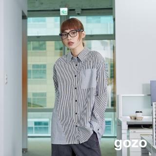 【gozo】條紋拼接前短後長襯衫(兩色)