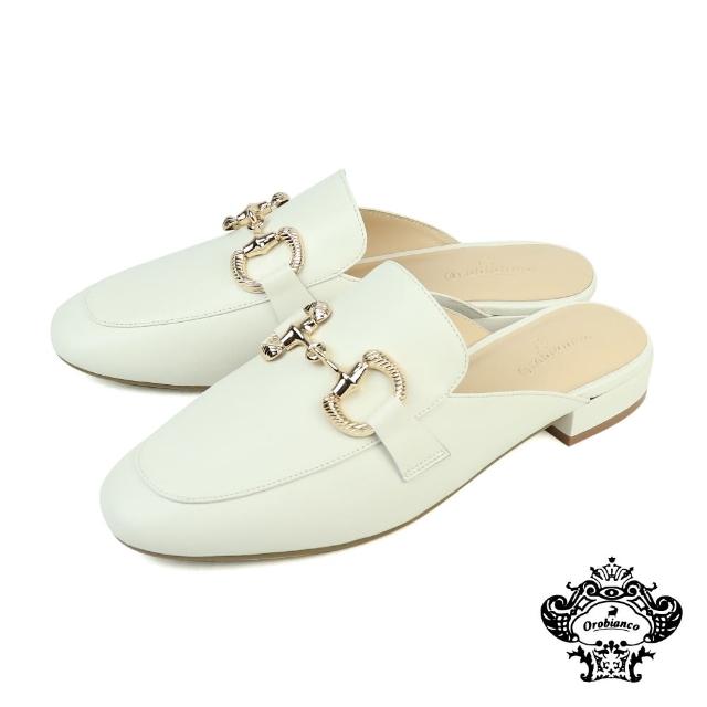 【Orobianco】氣質金屬馬銜釦穆勒鞋 白色(OR365001W-WH)