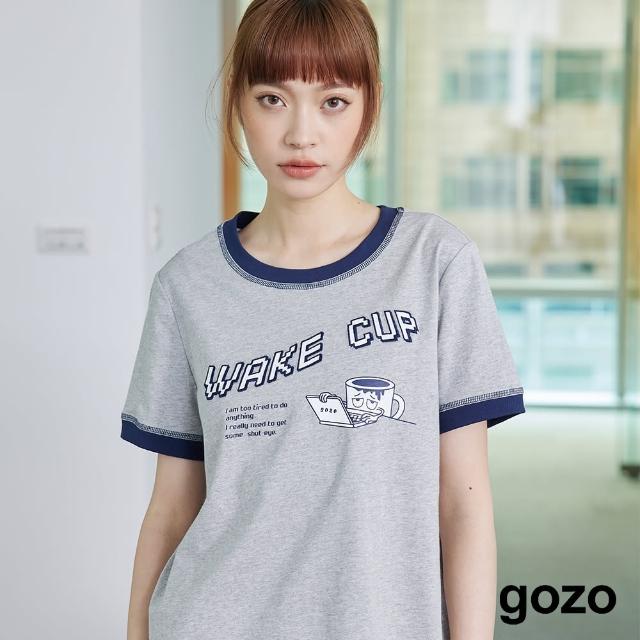 【gozo】咖啡醒醒配色邊印花T恤(兩色)