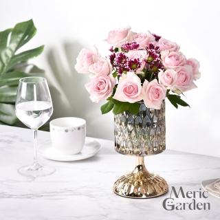 【Meric Garden】法式奢華璀璨水晶玻璃仿真花藝組/裝飾花瓶/桌面擺飾(花藝花器 插花裝飾品 造型花瓶)
