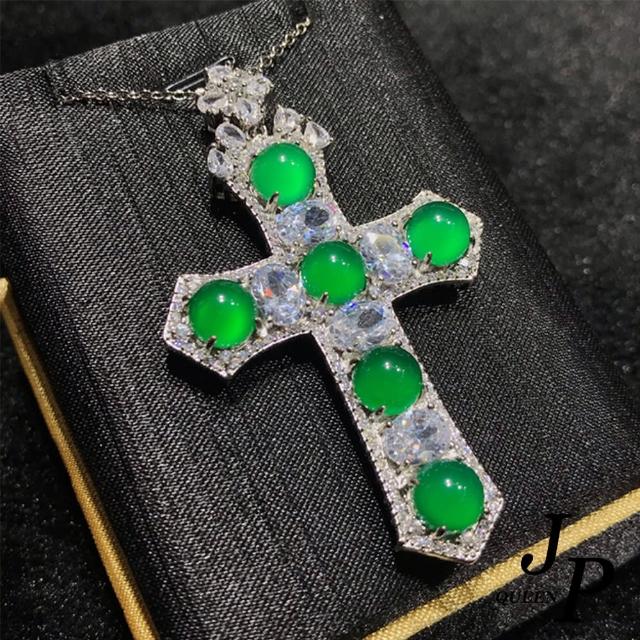 【Jpqueen】綠玉髓水晶鑽十字項鍊單吊墜(綠色)