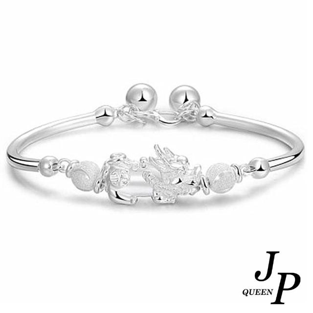 【Jpqueen】吉祥月牙珠貔貅鈴鐺手環(銀色)