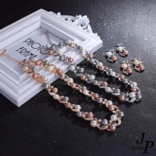 【Jpqueen】歐美彩色珍珠不規則女士耳環項鍊套組(2色可選)