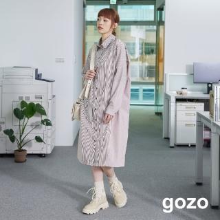 【gozo】條紋拼接拉克蘭袖襯衫洋裝(兩色)