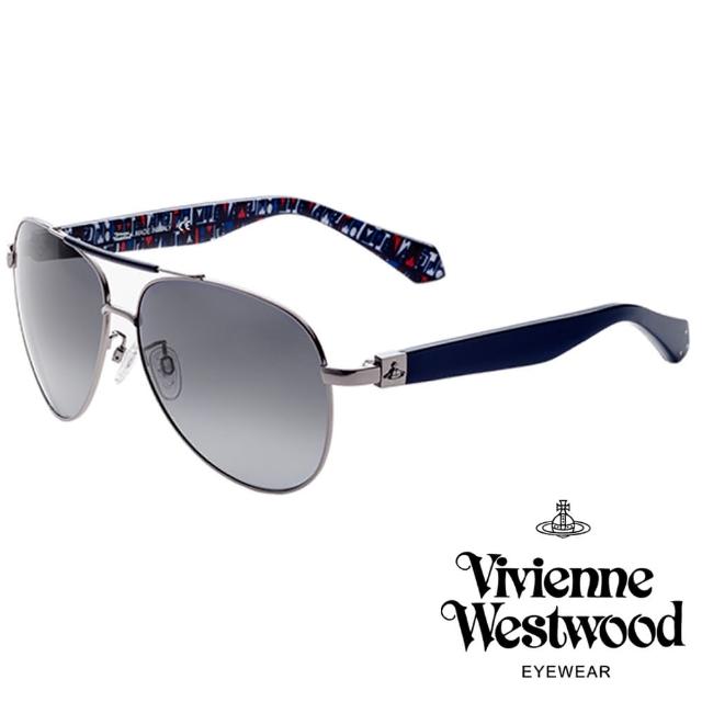 【Vivienne Westwood】百搭金屬土星飛行員款太陽眼鏡(藍/銀 VW809_03)