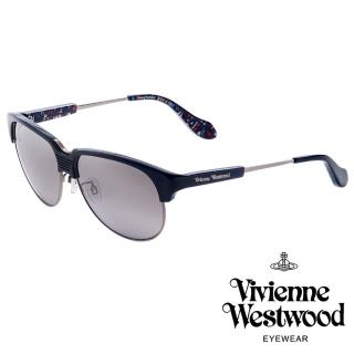 【Vivienne Westwood】經典英倫文字款太陽眼鏡(藍/銀 VW811_03)