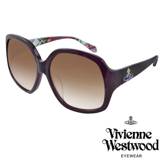 【Vivienne Westwood】復古不規則方框太陽眼鏡(紫/格紋 VW746_04)