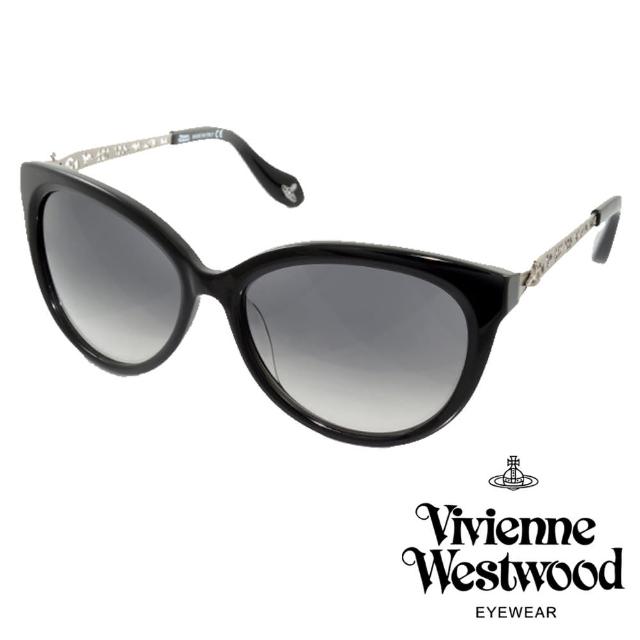 【Vivienne Westwood】英倫龐克高貴雕花款太陽眼鏡(黑/銀 VW895S_01)