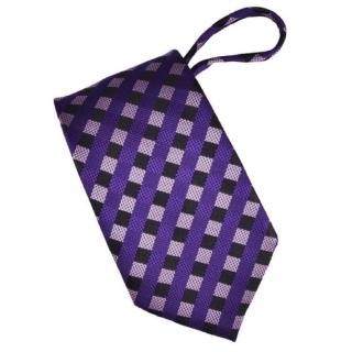 【89 zone】法式時尚氣質條紋花紋 懶人領帶 拉鏈式領帶 領帶(紫色格紋)