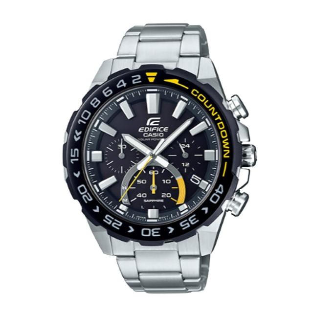 【CASIO 卡西歐】EDIFICE 時尚太陽能三眼男錶 黑黃跳色 藍寶石玻璃 防水100米(EFS-S550DB-1A)