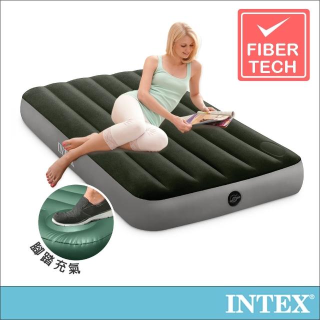 【INTEX 原廠公司貨】經典單人加大充氣床墊fiber-tech-內建腳踏幫浦-寬99cm(64761)