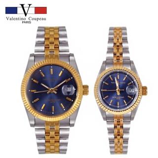 【Valentino Coupeau】藍面細針雙色帶不鏽鋼殼帶男女手錶(范倫鐵諾 古柏 VCC)