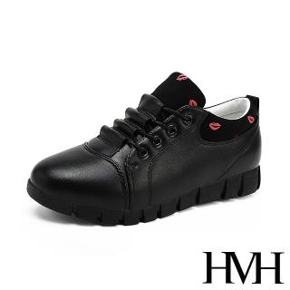 【HMH】動感小唇印時尚內增高厚底休閒鞋(黑)