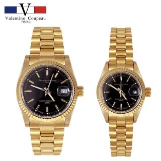 【Valentino Coupeau】金帶黑面細針不鏽鋼殼帶男女手錶-e(范倫鐵諾 古柏 VCC)