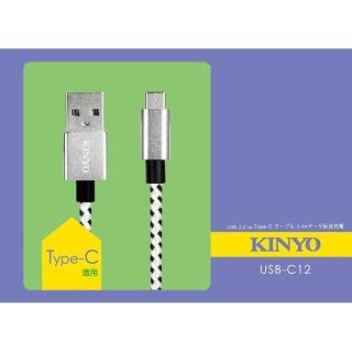 【KINYO】USB Type-C鋁合金快速充電傳輸編織線3M(Type-C)