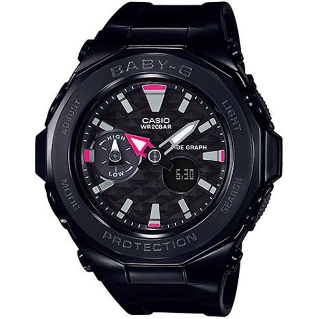 【CASIO 卡西歐】Baby-G 海灘時尚格紋雙顯腕錶/黑(BGA-225G-1A)