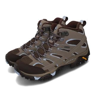 【MERRELL】戶外鞋 Moab 2 Mid GTX 運動 女鞋 登山 越野 耐磨 黃金大底 防水 中筒 灰 棕(ML99796)