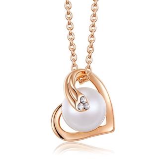 【Jpqueen】純真的愛水鑽元素珍珠玫瑰金項鍊(金色)