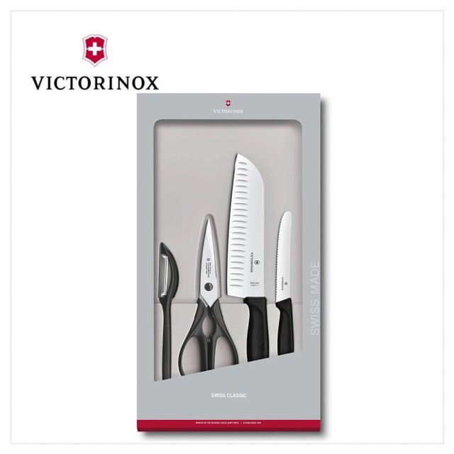【VICTORINOX 瑞士維氏】Swiss Classic 廚具套裝4件組/黑(6.7133.4G)