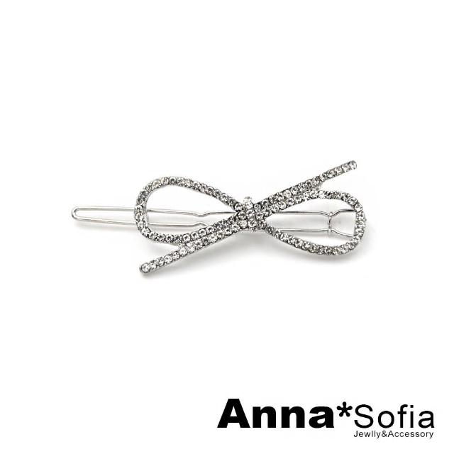 【AnnaSofia】小髮夾髮飾扣夾邊夾-斜綁美晶結 現貨(銀系)