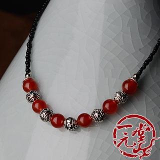 【一元堂】天然紅瑪瑙中國風串珠造型苗銀項鍊