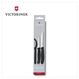 【VICTORINOX 瑞士維氏】餐刀組蕃茄刀+直立式刨刀+尖平刀/黑(6.7113.31)