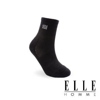 【ELLE HOMME】1/2氣墊舒適運動襪-黑(運動襪/男襪/氣墊襪/慢跑襪)