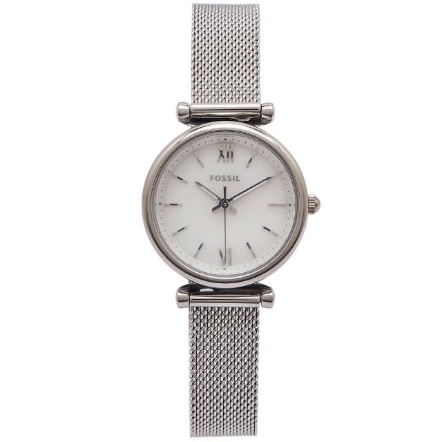【FOSSIL】珍珠貝錶盤米蘭帶錶帶手錶-珍珠貝面X銀色/28mm(ES4432)
