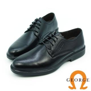 【GEORGE 喬治皮鞋】氣墊系列-牛皮圓頭寬楦綁帶紳士鞋-黑色715228IX-10