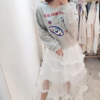【BBHONEY】韓國甜美印花夢幻網紗拼接蕾絲洋裝(網美必備款)