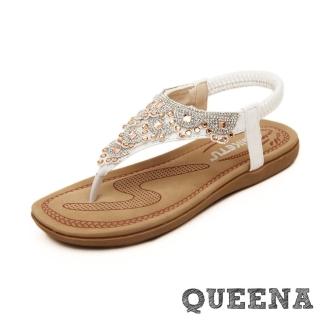 【QUEENA】波西米亞甜美公主風閃耀鑽飾羅馬涼鞋(白)