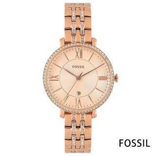 【FOSSIL】濃情玫瑰金大時標水鑽腕錶-玫瑰金/36mm(ES3546)