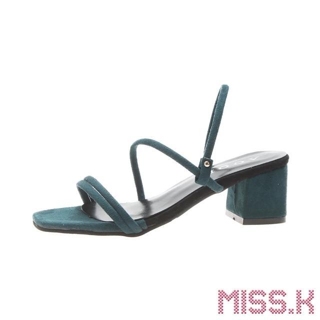 【MISS.K】兩穿法一字帶方頭粗跟涼拖鞋(藍)