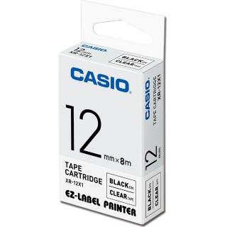 【CASIO 卡西歐】標籤機專用色帶-12mm透明底黑字(XR-12X1)