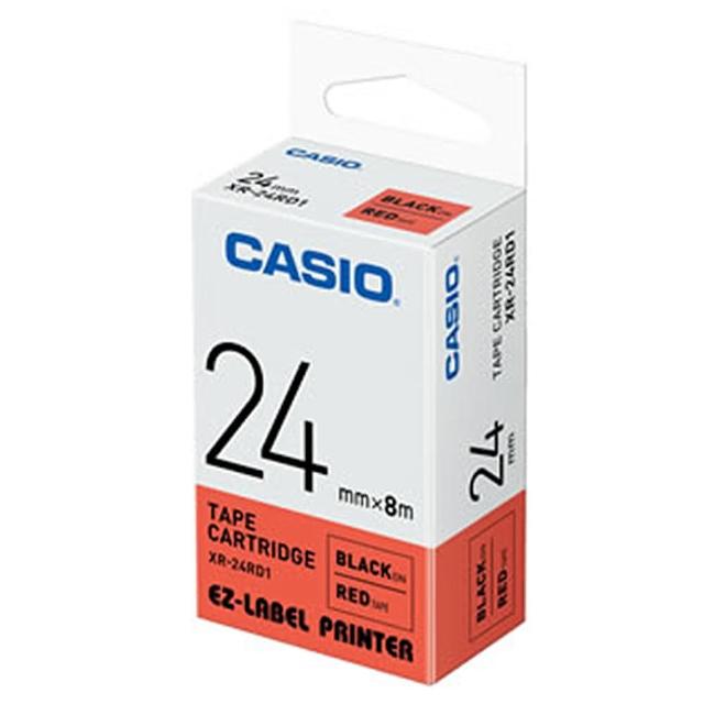 【CASIO 卡西歐】標籤機專用色帶-24mm紅底黑字(XR-24RD1)