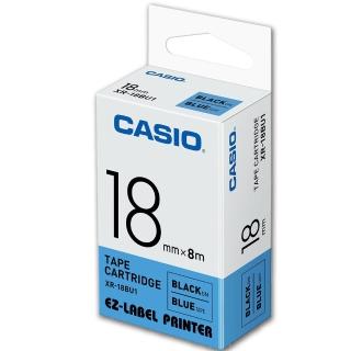 【CASIO 卡西歐】標籤機專用色帶-18mm藍底黑字(XR-18BU1)