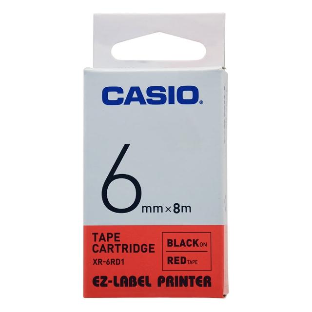 【CASIO 卡西歐】標籤機專用色帶-6mm紅底黑字(XR-6RD1)